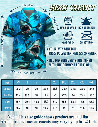 Sharks And Zombies War Hawaiian Shirt for Men, Button Down Aloha Shirt - Azhawaiian