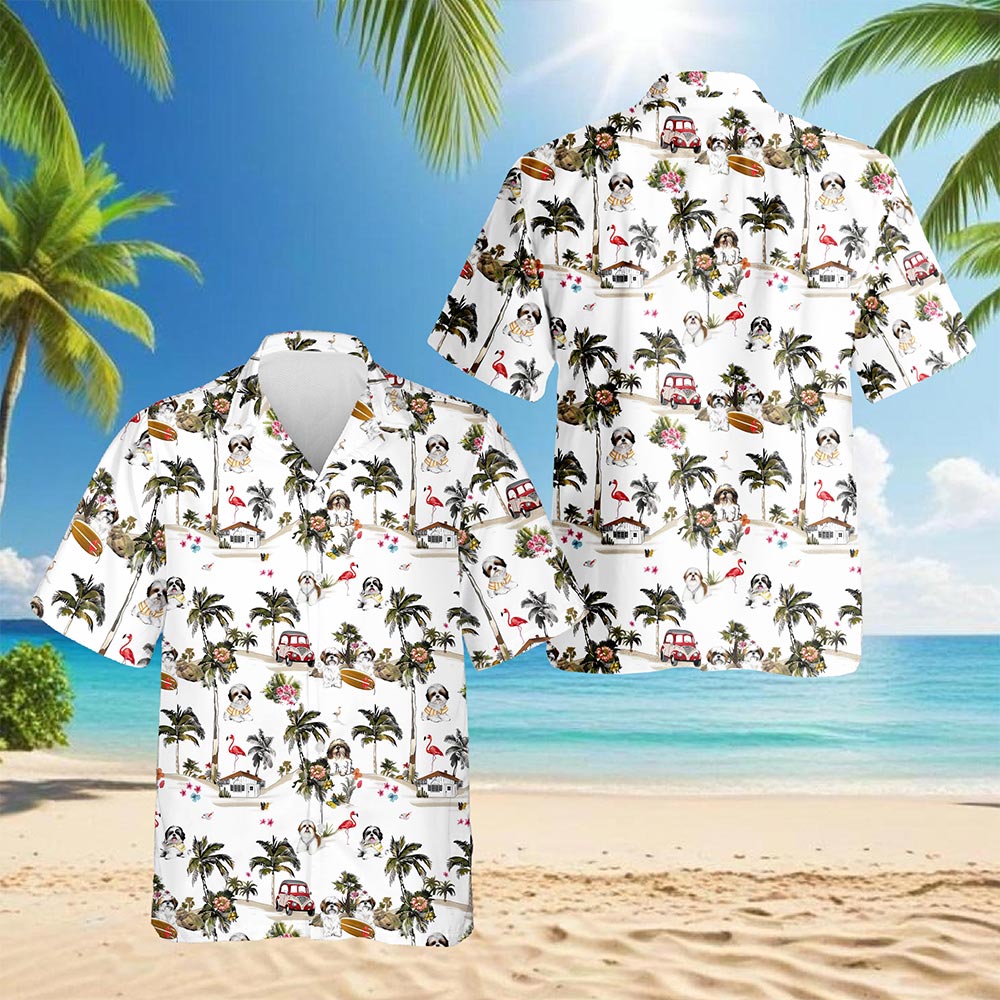 Shih Tzu Dog Hawaiian Shirt for Men, Button Down Aloha Shirt - Azhawaiian