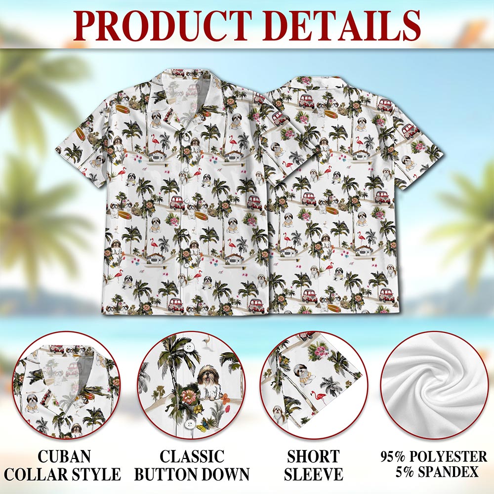 Shih Tzu Dog Hawaiian Shirt for Men, Button Down Aloha Shirt - Azhawaiian