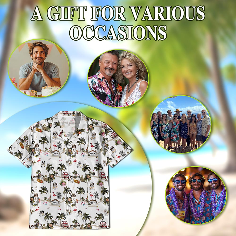 Shih Tzu Dog Hawaiian Shirt for Men, Button Down Aloha Shirt - Azhawaiian