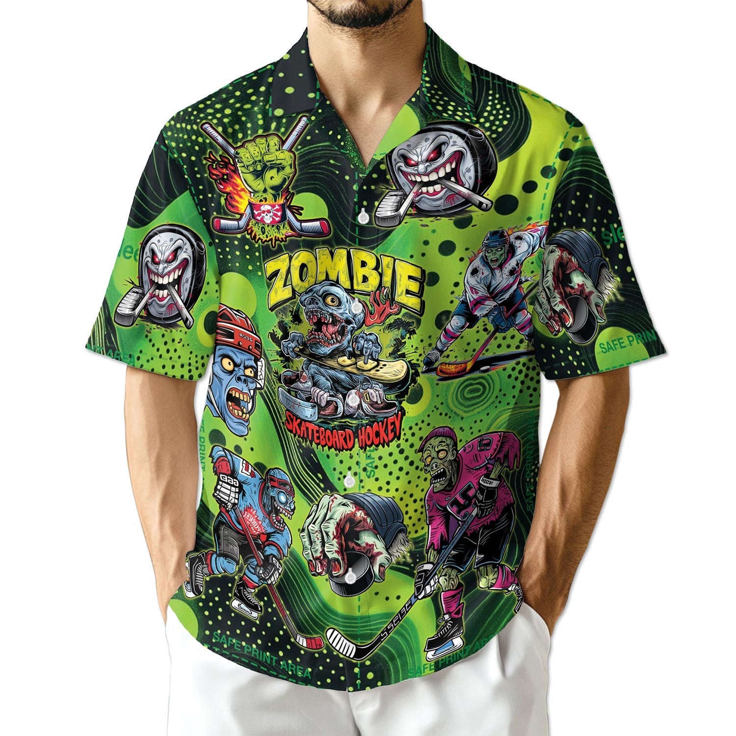 Azhawaiian Shut Your Five Hole Zombie Ice Hockey Hawaiian Shirt for Men