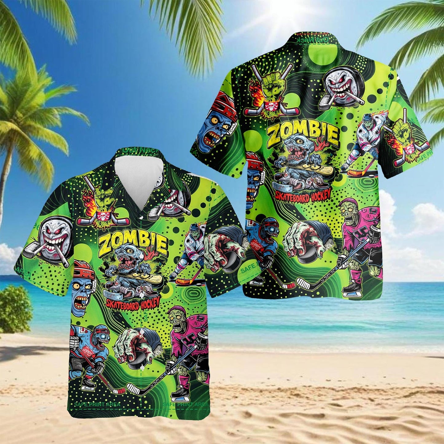 Shut Your Five Hole Zombie Ice Hockey Hawaiian Shirt for Men, Button Down Aloha Shirt - Azhawaiian