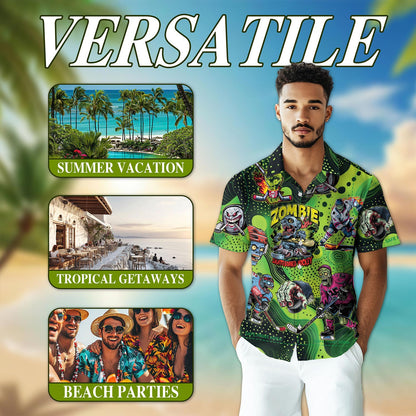 Shut Your Five Hole Zombie Ice Hockey Hawaiian Shirt for Men, Button Down Aloha Shirt - Azhawaiian
