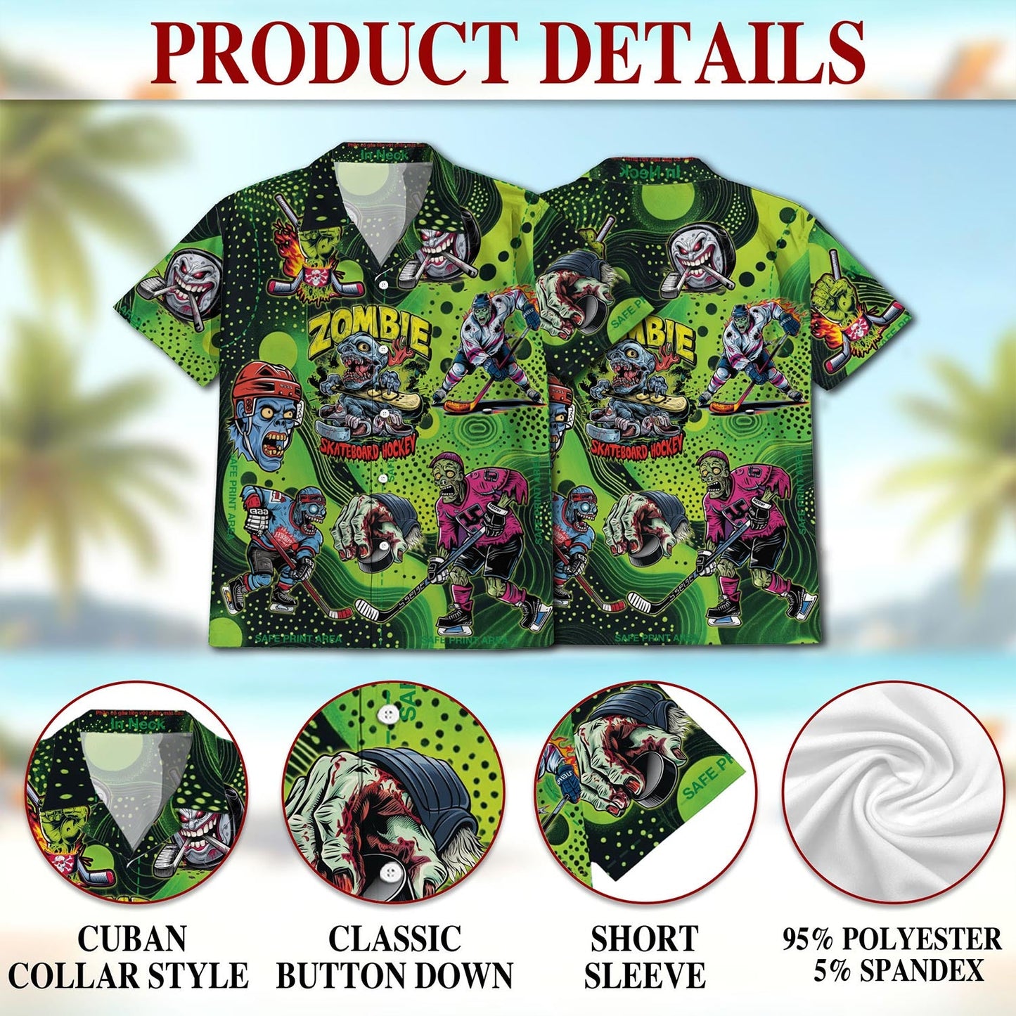 Shut Your Five Hole Zombie Ice Hockey Hawaiian Shirt for Men, Button Down Aloha Shirt - Azhawaiian