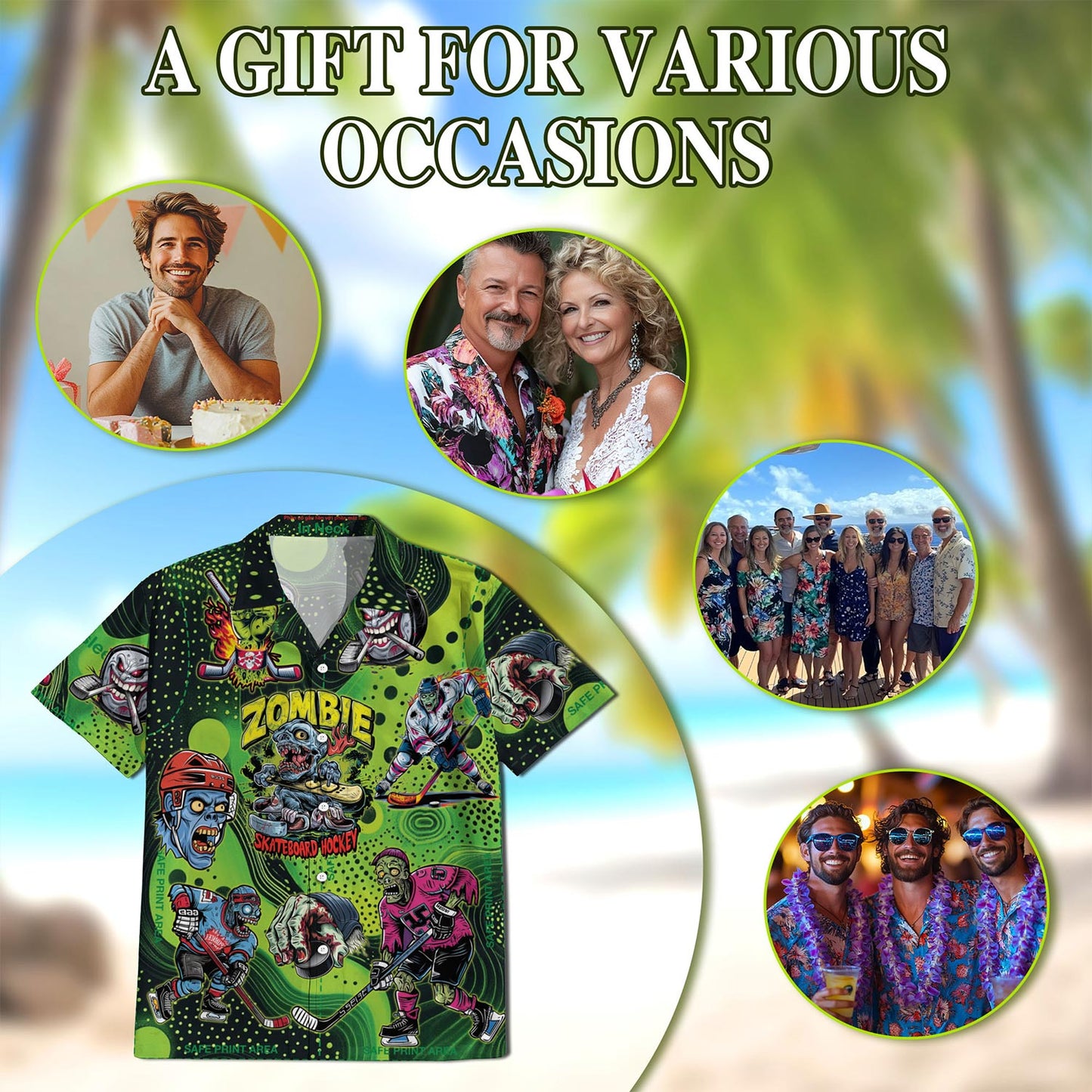 Shut Your Five Hole Zombie Ice Hockey Hawaiian Shirt for Men, Button Down Aloha Shirt - Azhawaiian