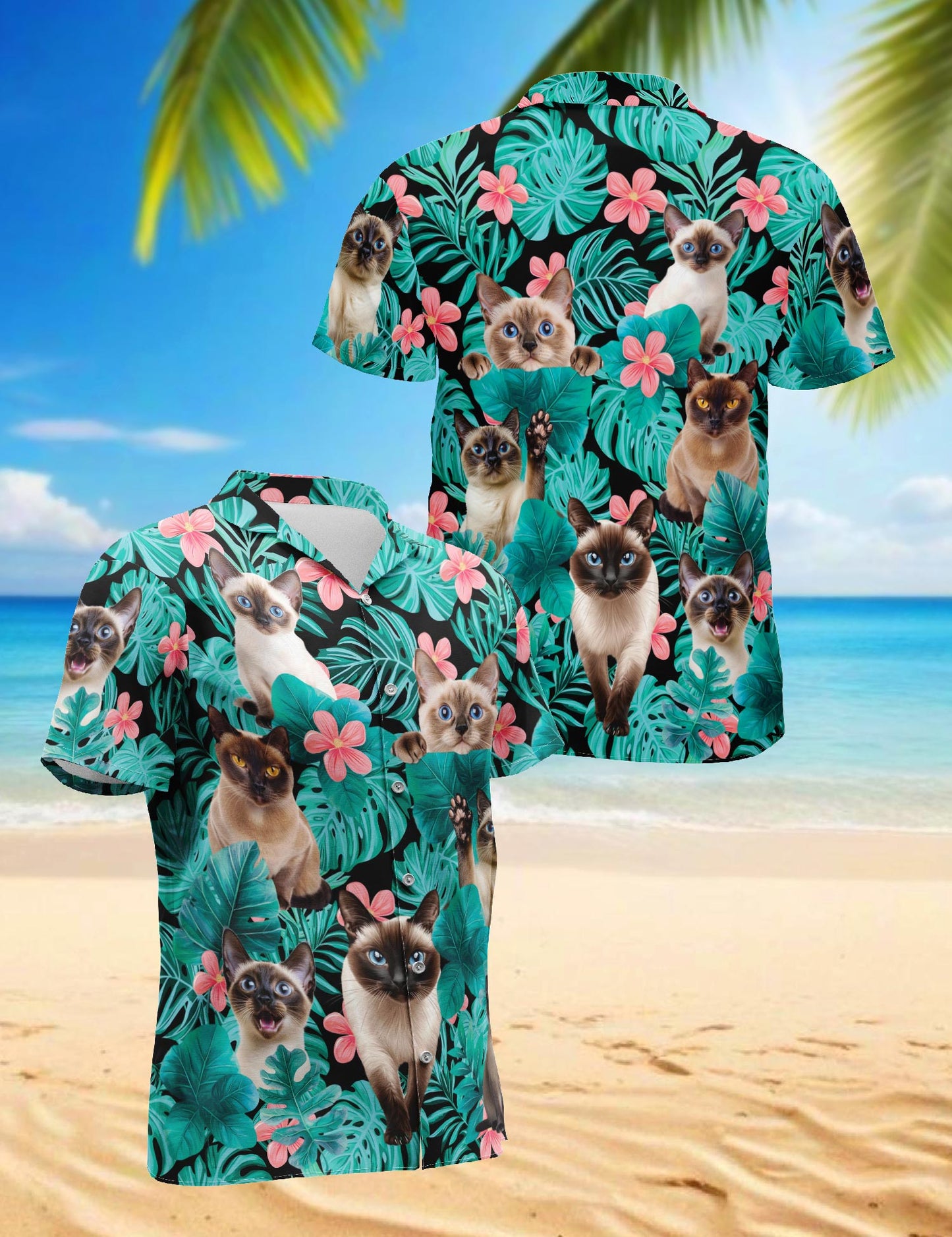 Siamese Cat Hawaiian Shirt for Men, Button Down Aloha Shirt - Azhawaiian