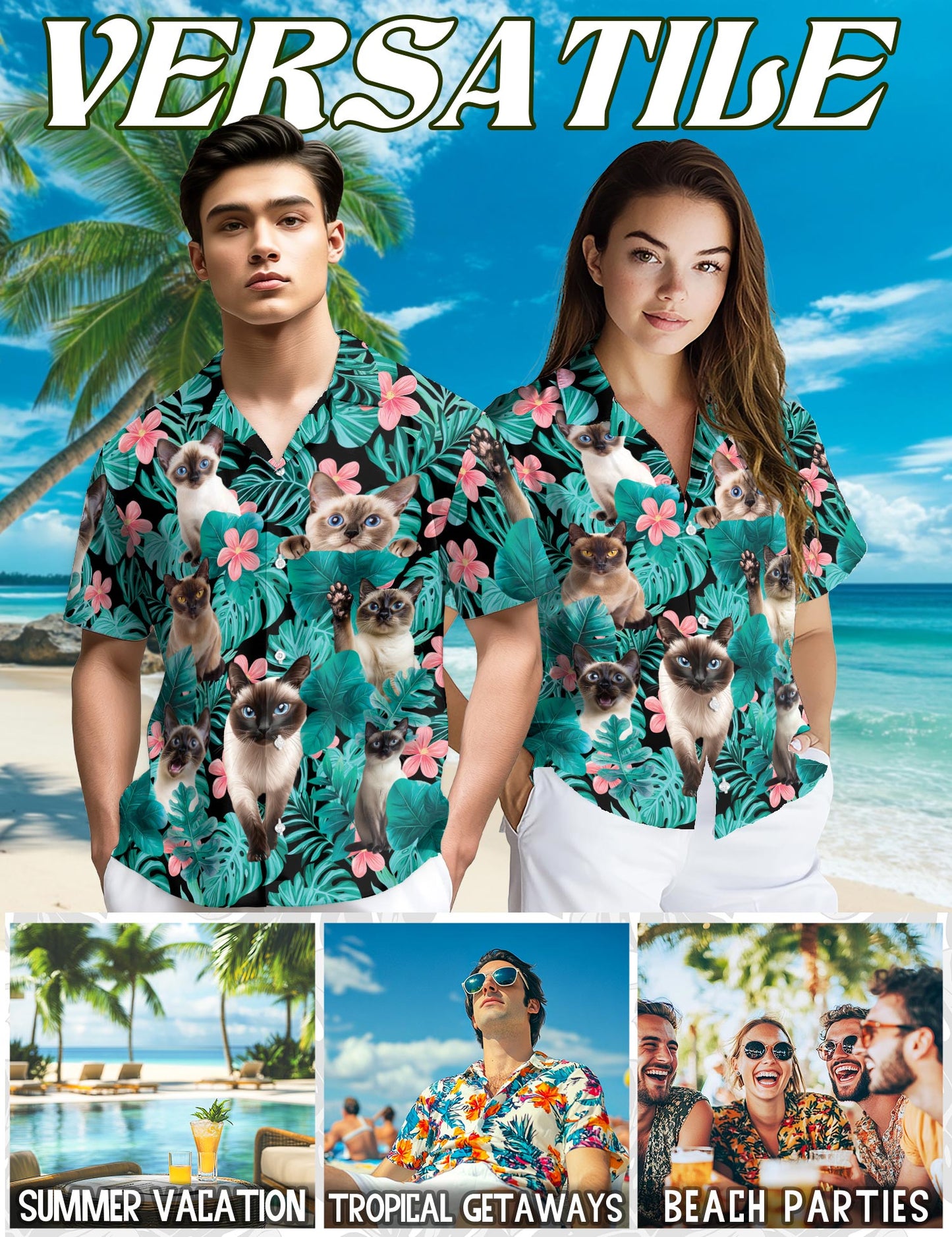 Siamese Cat Hawaiian Shirt for Men, Button Down Aloha Shirt - Azhawaiian