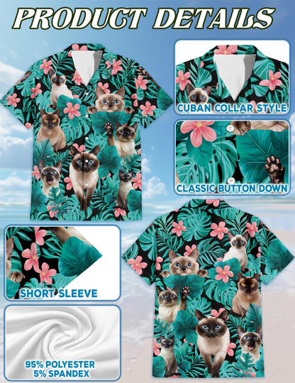Siamese Cat Hawaiian Shirt for Men, Button Down Aloha Shirt - Azhawaiian