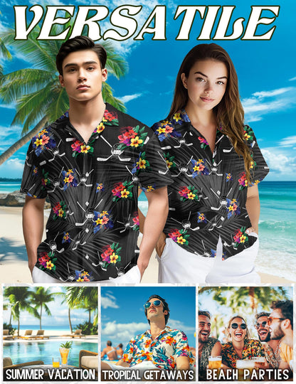Simple Hockey Hawaiian Shirt for Men, Button Down Aloha Shirt - Azhawaiian