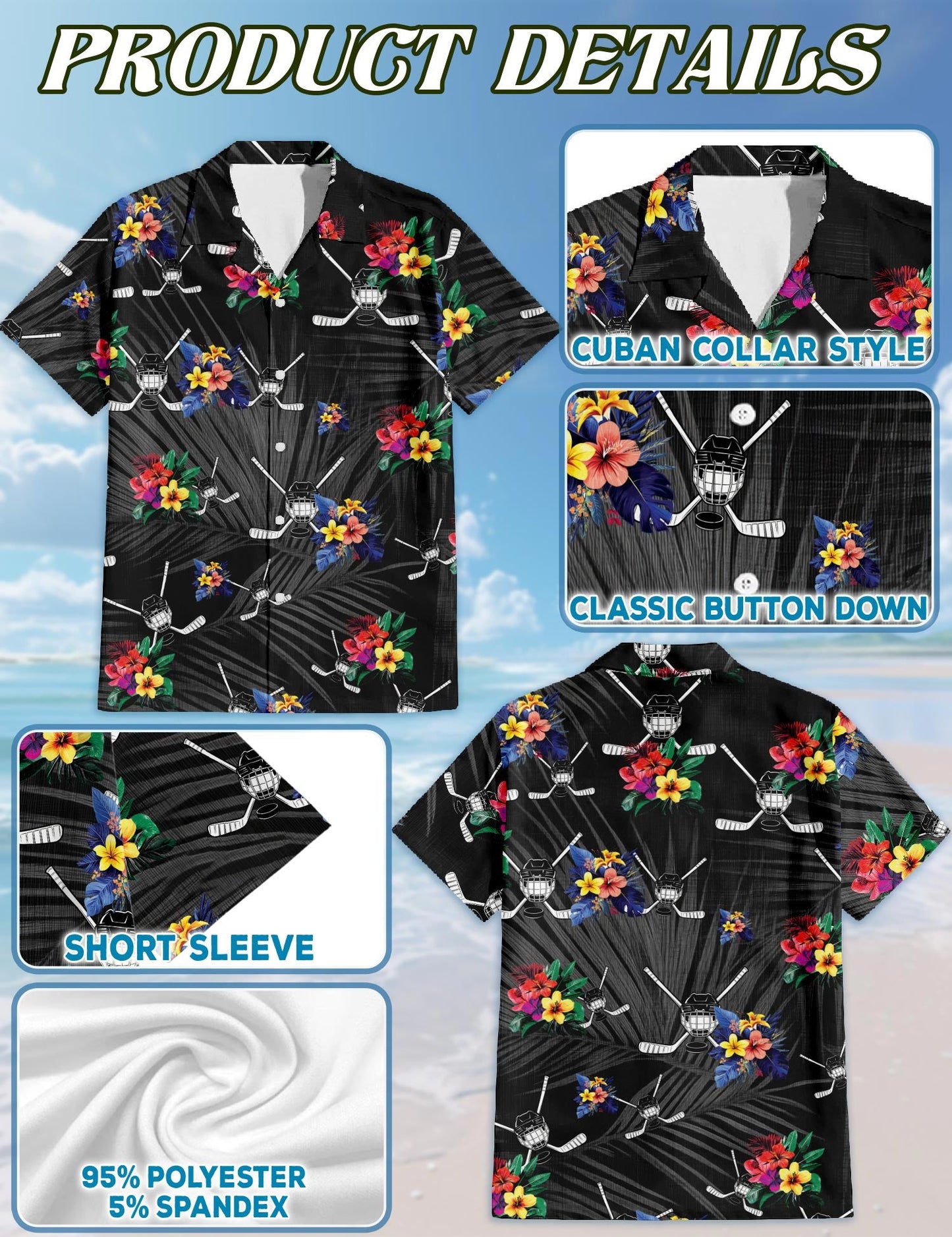Simple Hockey Hawaiian Shirt for Men, Button Down Aloha Shirt - Azhawaiian