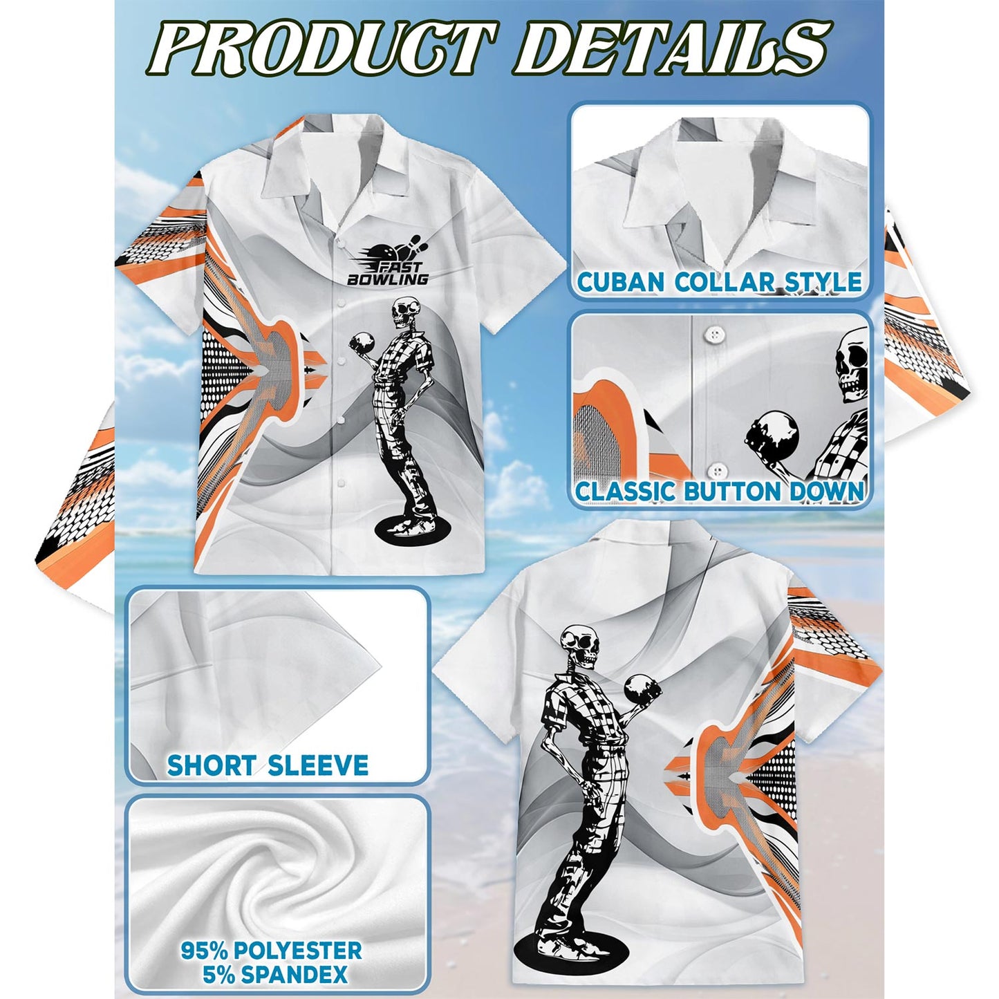 Skeleton Bowling Hawaiian Shirt for Men, Button Down Aloha Shirt - Azhawaiian