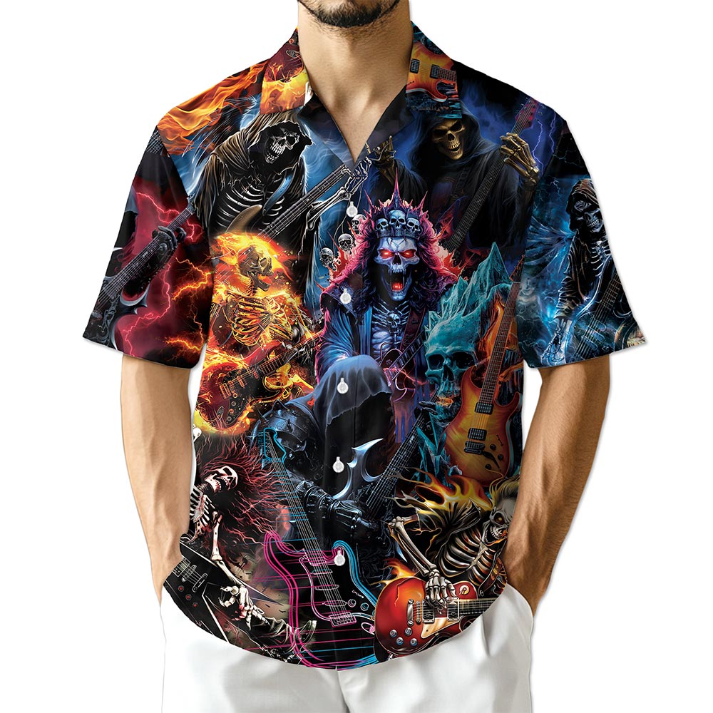 Azhawaiian Skeleton Electric Guitar Hawaiian Shirt for Men