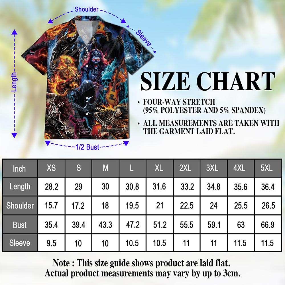 Skeleton Electric Guitar Hawaiian Shirt for Men, Button Down Aloha Shirt - Azhawaiian