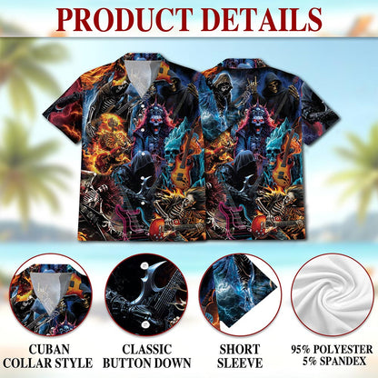 Skeleton Electric Guitar Hawaiian Shirt for Men, Button Down Aloha Shirt - Azhawaiian