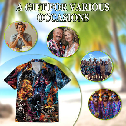 Skeleton Electric Guitar Hawaiian Shirt for Men, Button Down Aloha Shirt - Azhawaiian