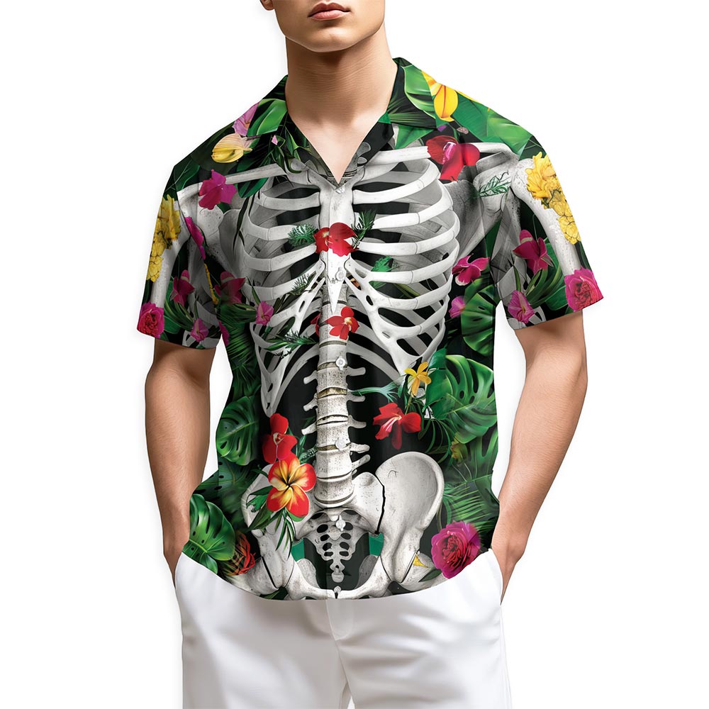 Azhawaiian Skeleton Flowers On The Inside Hawaiian Shirt for Men