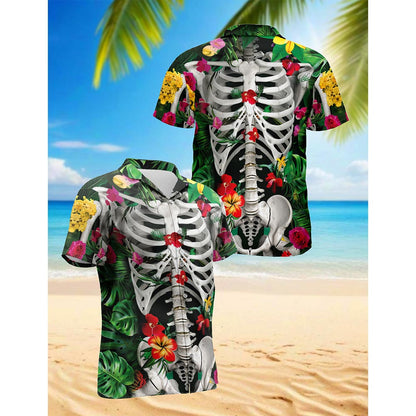 Skeleton Flowers On The Inside Hawaiian Shirt for Men, Button Down Aloha Shirt - Azhawaiian