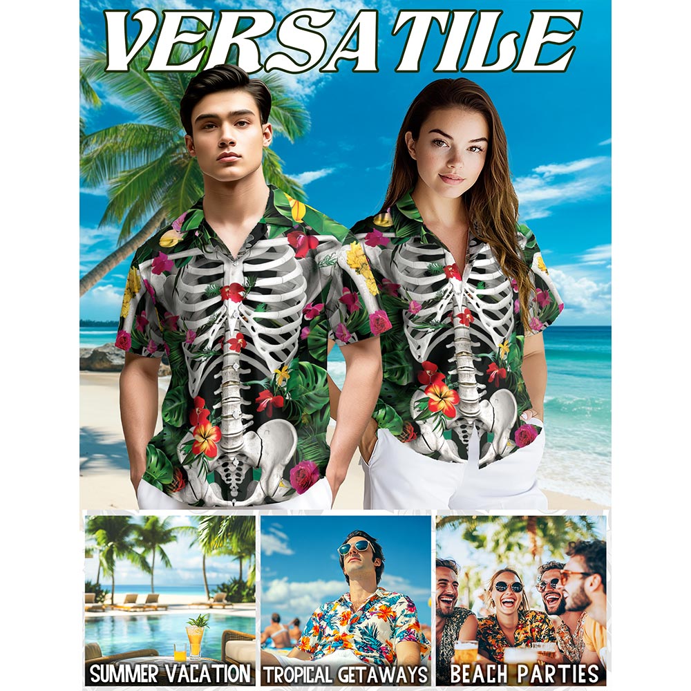 Skeleton Flowers On The Inside Hawaiian Shirt for Men, Button Down Aloha Shirt - Azhawaiian
