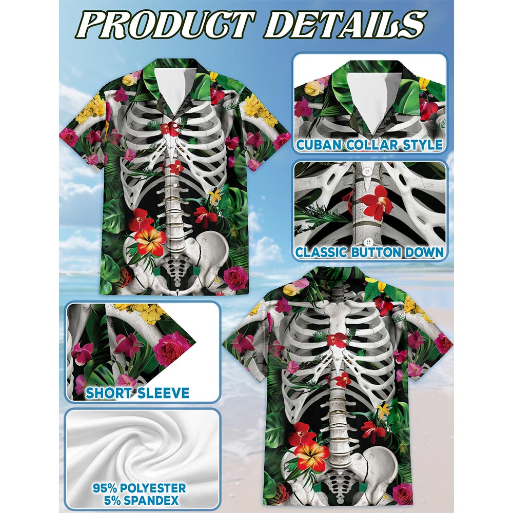 Skeleton Flowers On The Inside Hawaiian Shirt for Men, Button Down Aloha Shirt - Azhawaiian