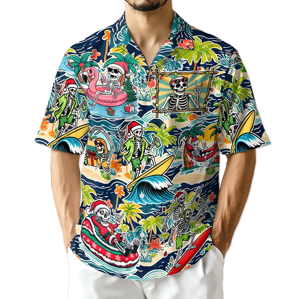 Azhawaiian Skeleton Santa Hawaiian Shirt for Men