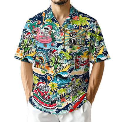Azhawaiian Skeleton Santa Hawaiian Shirt for Men