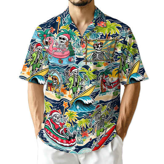 Azhawaiian Skeleton Santa Hawaiian Shirt for Men
