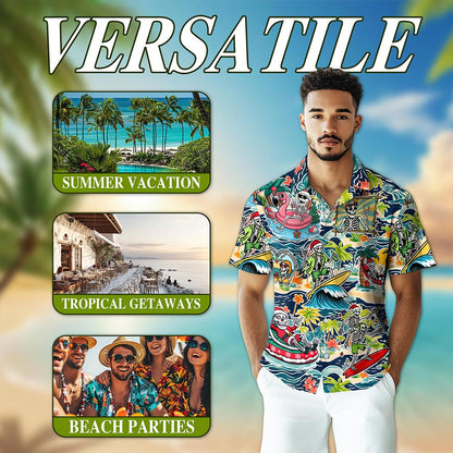 Skeleton Santa Hawaiian Shirt for Men, Button Down Aloha Shirt - Azhawaiian