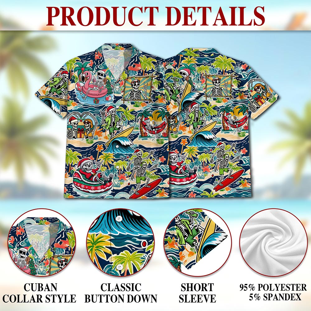 Skeleton Santa Hawaiian Shirt for Men, Button Down Aloha Shirt - Azhawaiian