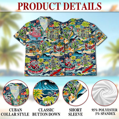Skeleton Santa Hawaiian Shirt for Men, Button Down Aloha Shirt - Azhawaiian