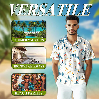 Ski Hawaiian Shirt for Men, Button Down Aloha Shirt - Azhawaiian