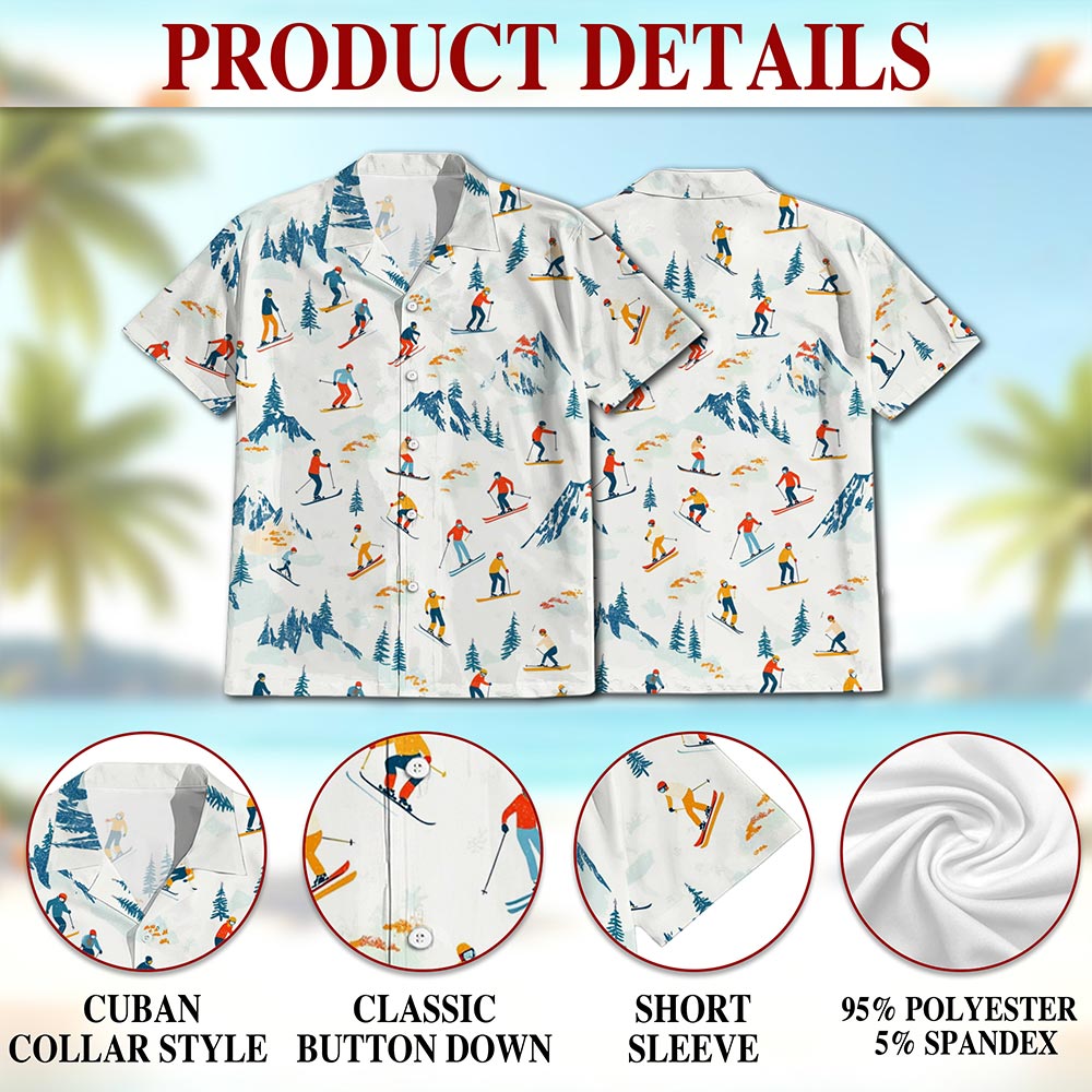 Ski Hawaiian Shirt for Men, Button Down Aloha Shirt - Azhawaiian