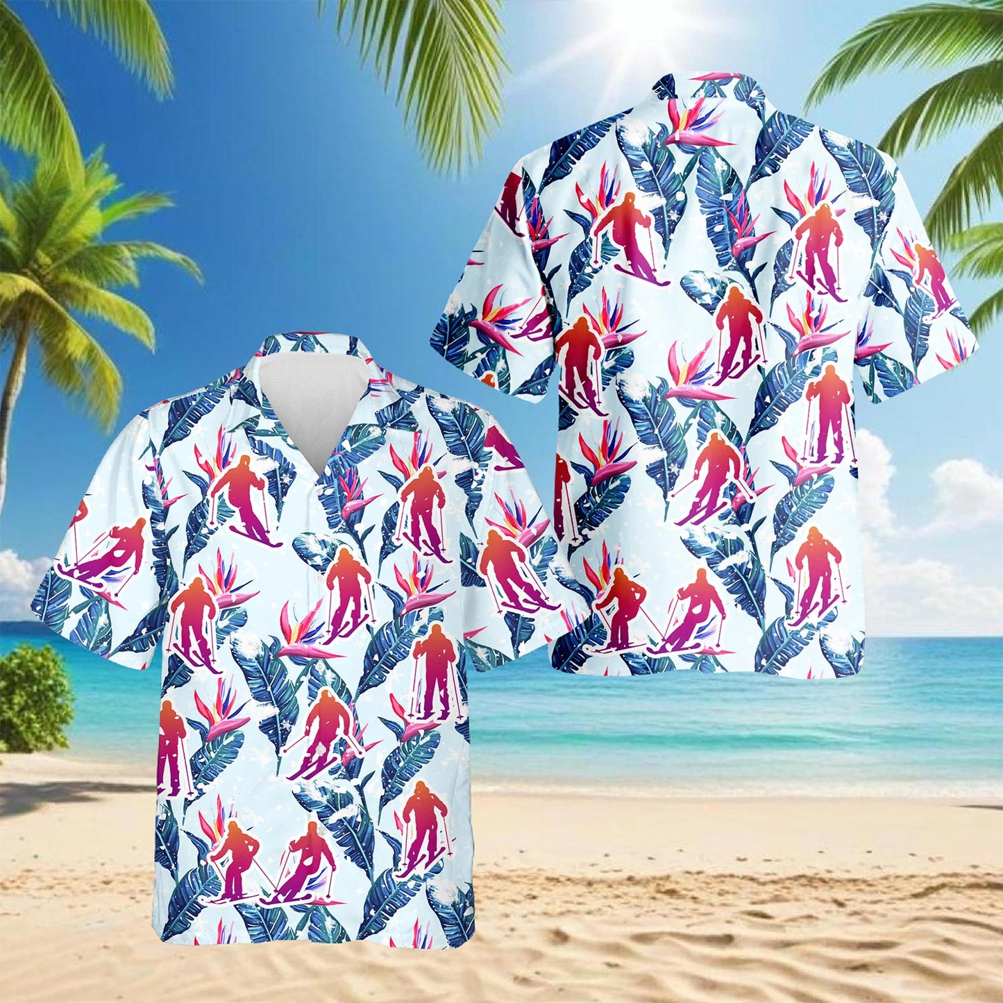 Skiing Hawaiian Shirt for Men, Button Down Aloha Shirt - Azhawaiian