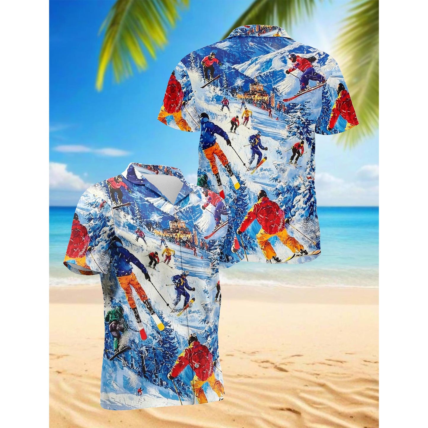 Skiing Hawaiian Shirt for Men, Button Down Aloha Shirt - Azhawaiian