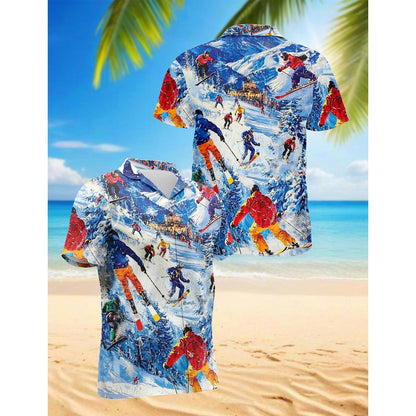 Skiing Hawaiian Shirt for Men, Button Down Aloha Shirt - Azhawaiian