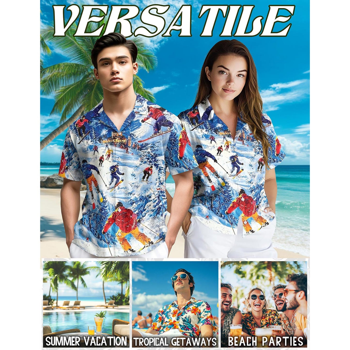 Skiing Hawaiian Shirt for Men, Button Down Aloha Shirt - Azhawaiian