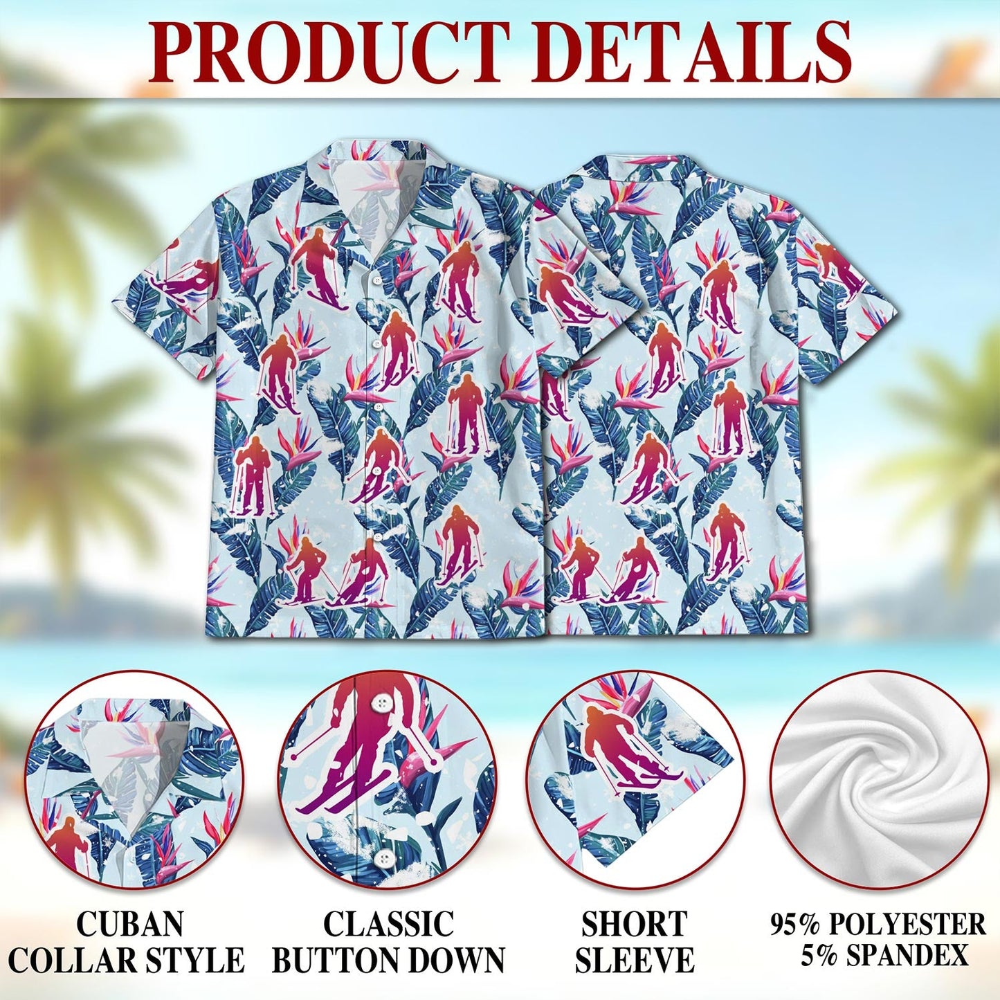 Skiing Hawaiian Shirt for Men, Button Down Aloha Shirt - Azhawaiian