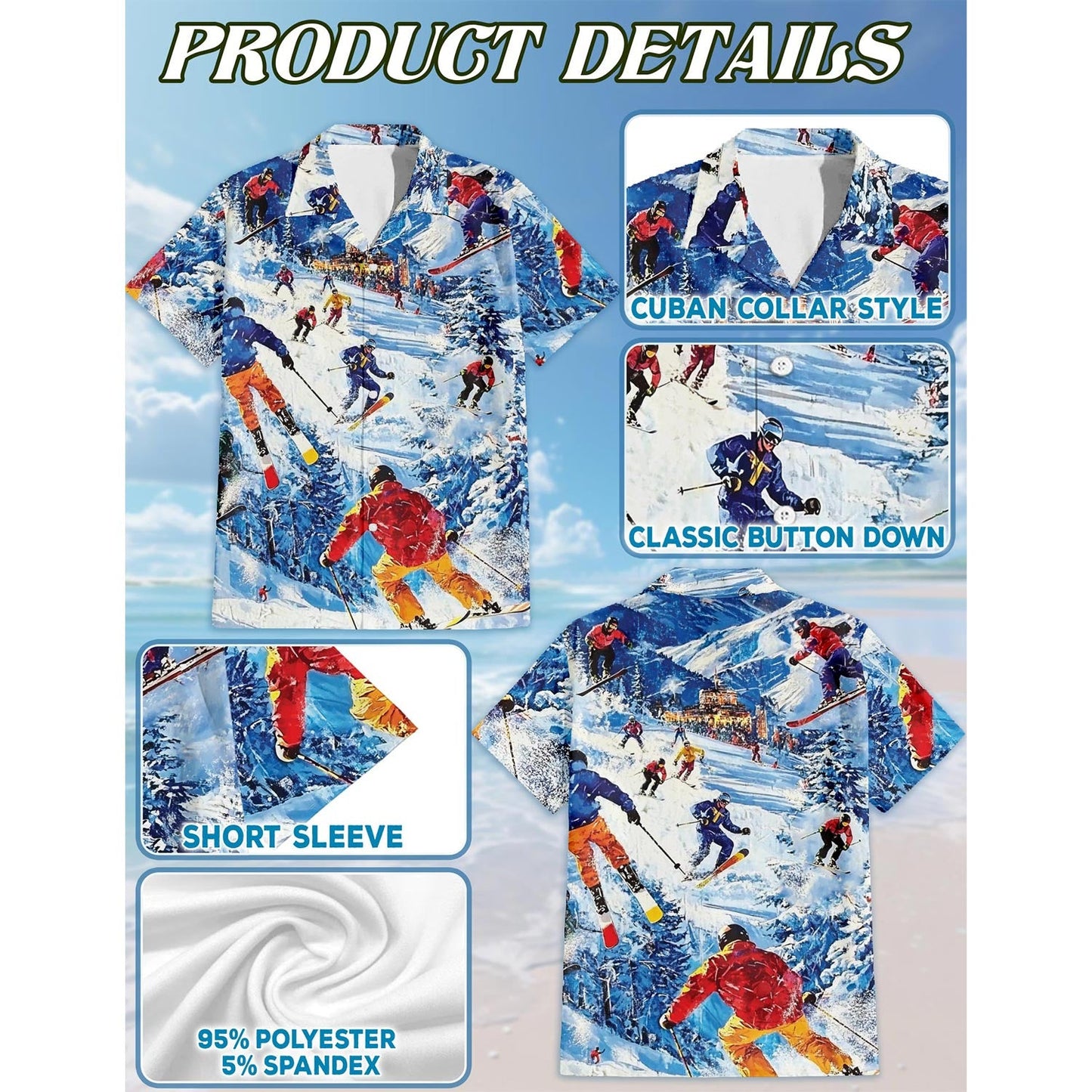 Skiing Hawaiian Shirt for Men, Button Down Aloha Shirt - Azhawaiian
