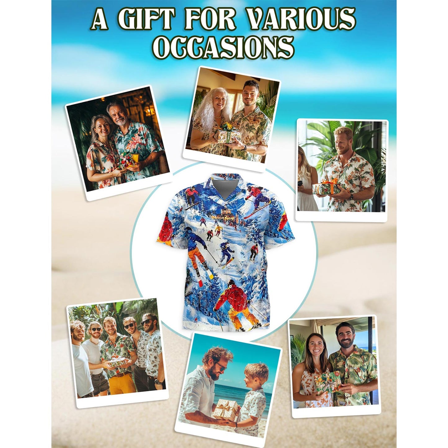 Skiing Hawaiian Shirt for Men, Button Down Aloha Shirt - Azhawaiian