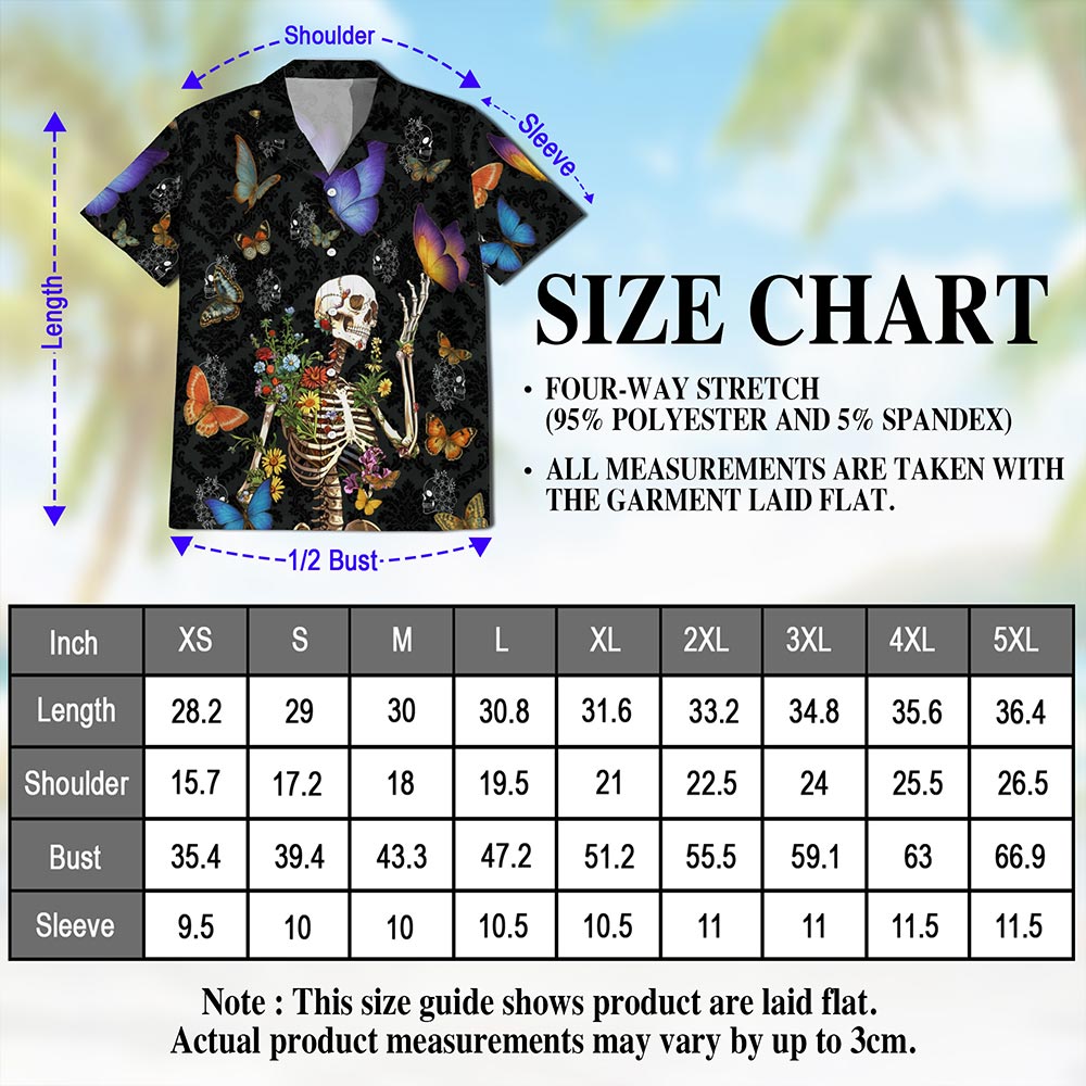 Skull Love Butterfly Overnight Black Hawaiian Shirt for Men, Button Down Aloha Shirt - Azhawaiian