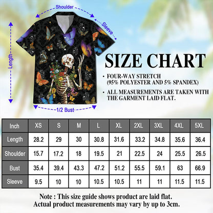 Skull Love Butterfly Overnight Black Hawaiian Shirt for Men, Button Down Aloha Shirt - Azhawaiian
