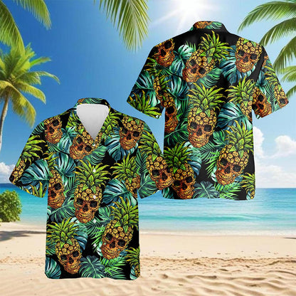 Skull Pineapple Hawaiian Shirt for Men, Button Down Aloha Shirt - Azhawaiian