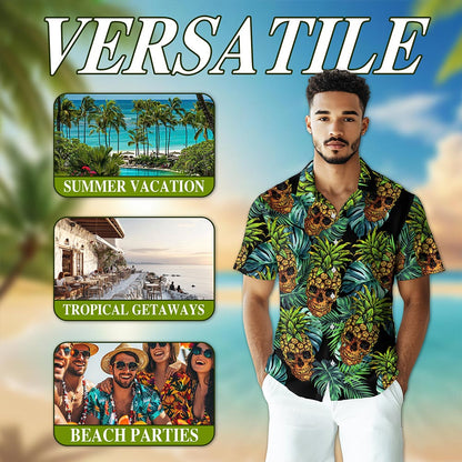 Skull Pineapple Hawaiian Shirt for Men, Button Down Aloha Shirt - Azhawaiian