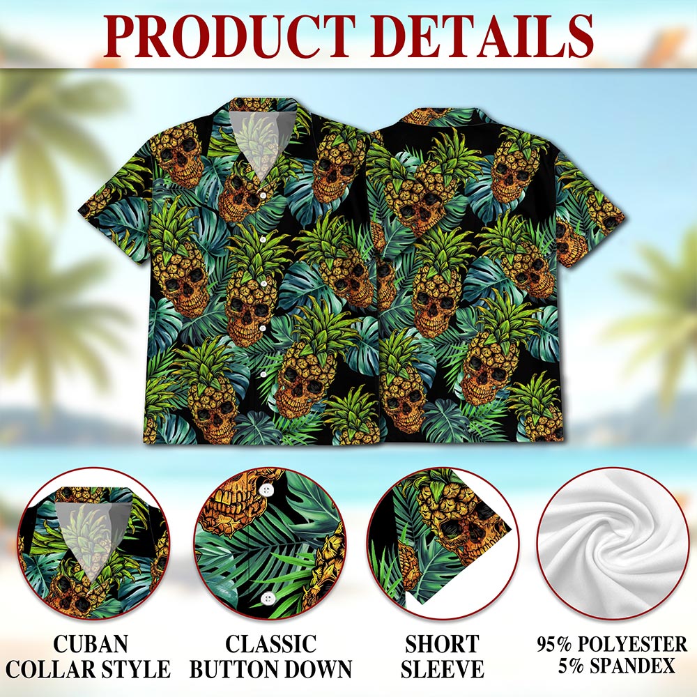 Skull Pineapple Hawaiian Shirt for Men, Button Down Aloha Shirt - Azhawaiian