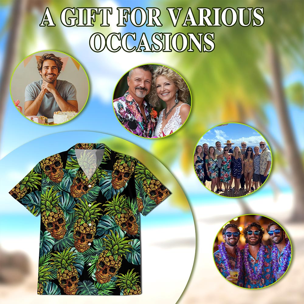 Skull Pineapple Hawaiian Shirt for Men, Button Down Aloha Shirt - Azhawaiian