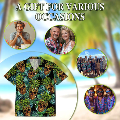 Skull Pineapple Hawaiian Shirt for Men, Button Down Aloha Shirt - Azhawaiian