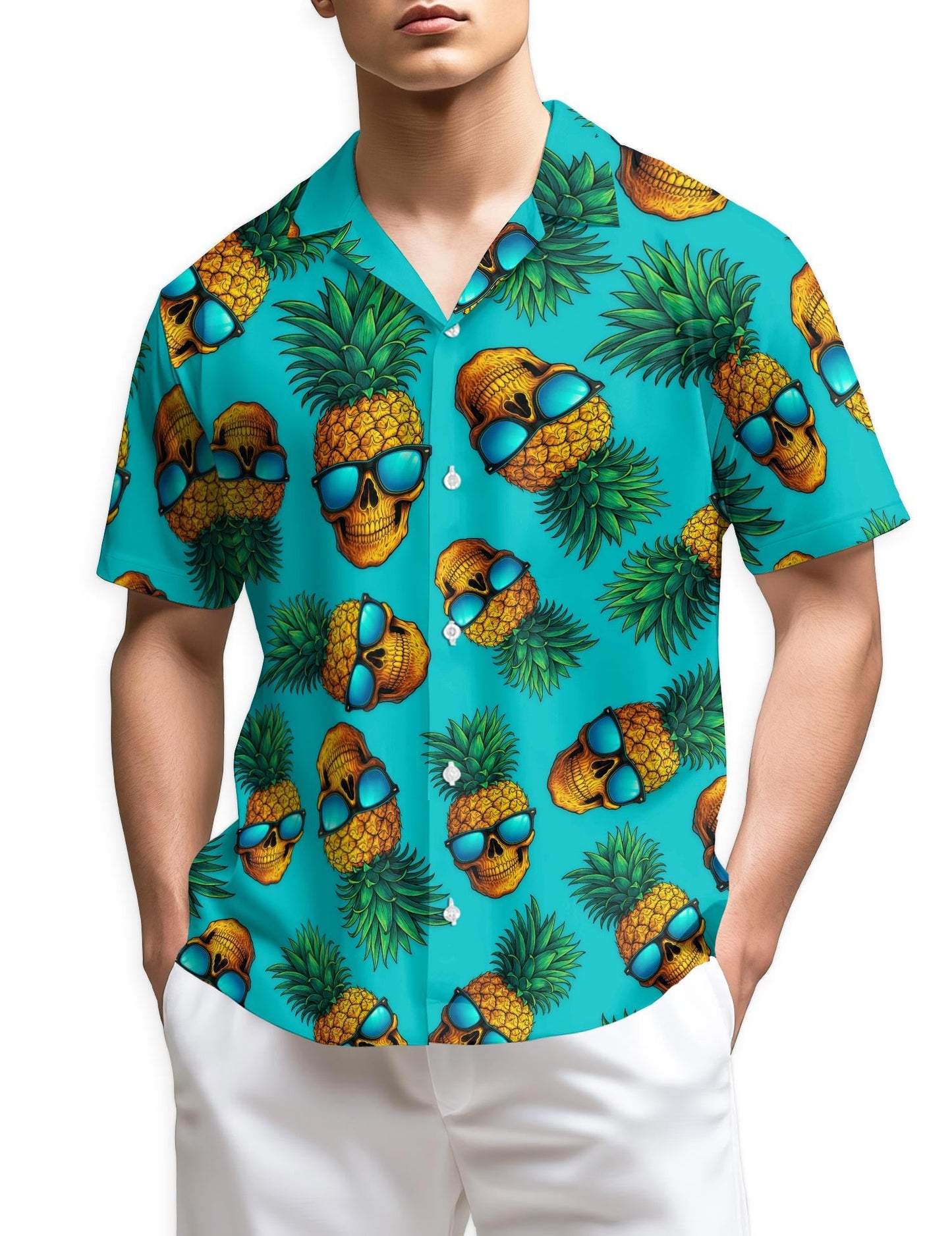 Azhawaiian Skull Pineapple with Sunglasses Hawaiian Shirt for Men
