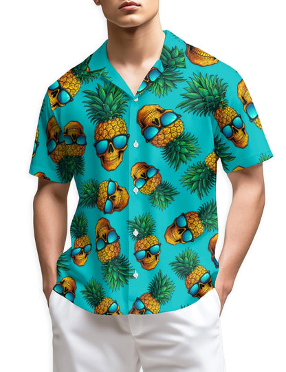 Azhawaiian Skull Pineapple with Sunglasses Hawaiian Shirt for Men