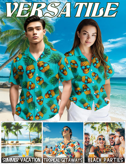 Skull Pineapple with Sunglasses Hawaiian Shirt for Men, Button Down Aloha Shirt - Azhawaiian