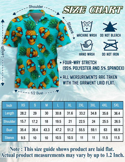 Skull Pineapple with Sunglasses Hawaiian Shirt for Men, Button Down Aloha Shirt - Azhawaiian