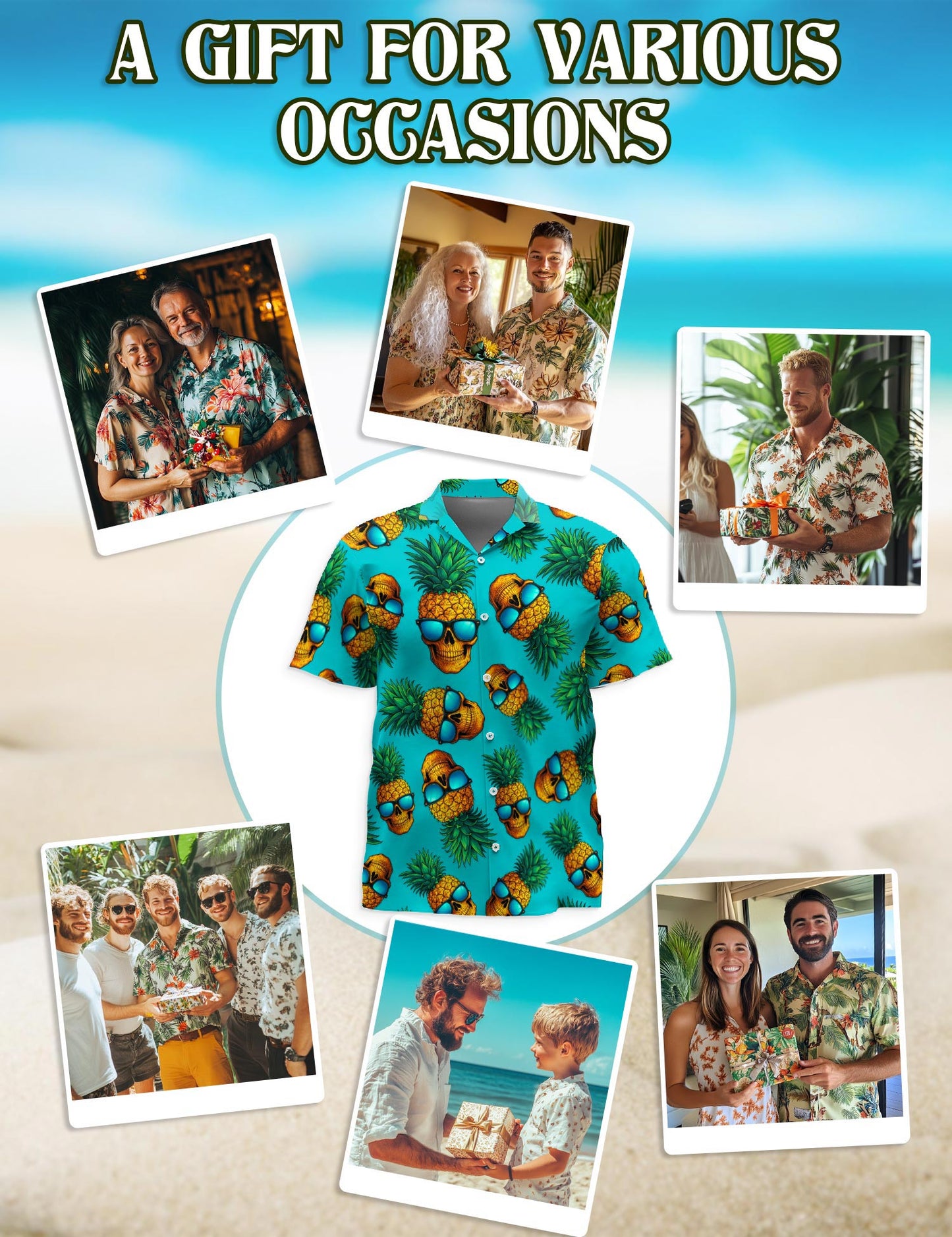 Skull Pineapple with Sunglasses Hawaiian Shirt for Men, Button Down Aloha Shirt - Azhawaiian
